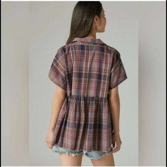 Lucky Brand Women's Short Sleeve Babydoll Tunic Shirt Plaid Size XS - Picture 9 of 12